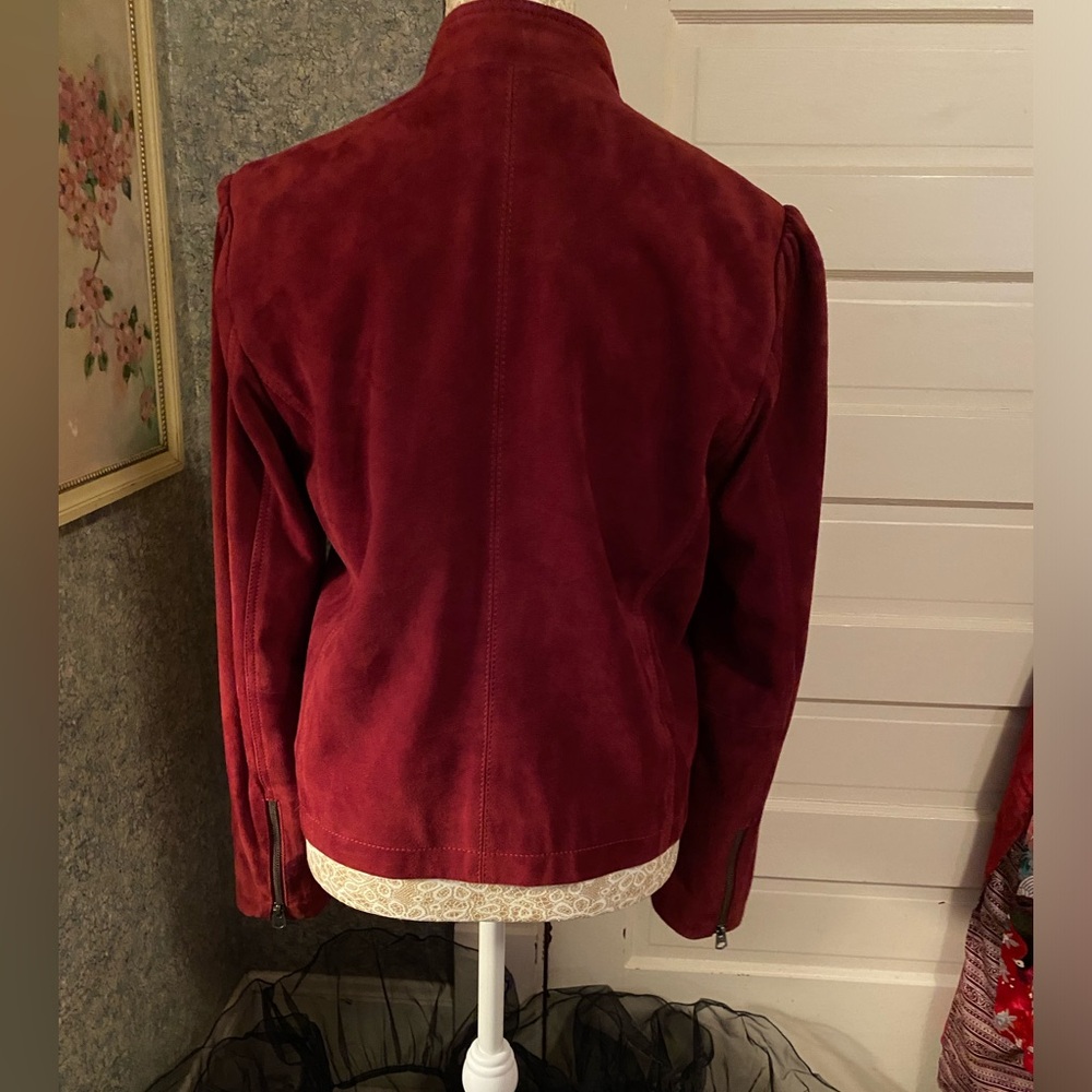 Burgundy red goat suede Moto jacket puffed sleeve Lucky Brand size M great cond! - Picture 5 of 10
